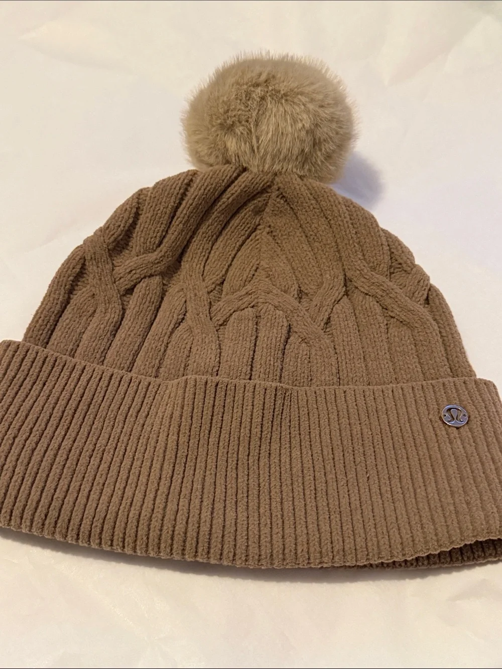 lululemon athletica Taupe Cable-Knit Pom Beanie